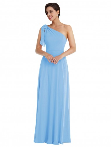 Periwinkle Soft Chiffon One Shoulder Long Sleeveless Semi Formal Evening Dress / Bridesmaid Dress Southampton