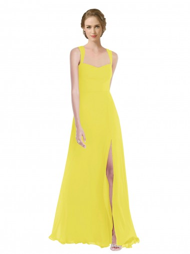 Yellow Soft Chiffon Spaghetti Straps Long Sleeveless Semi Formal Evening Dress / Bridesmaid Dress Southampton