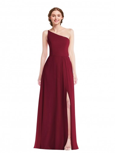 Burgundy Soft Chiffon One Shoulder Long Sleeveless Semi Formal Evening Dress / Bridesmaid Dress Southampton