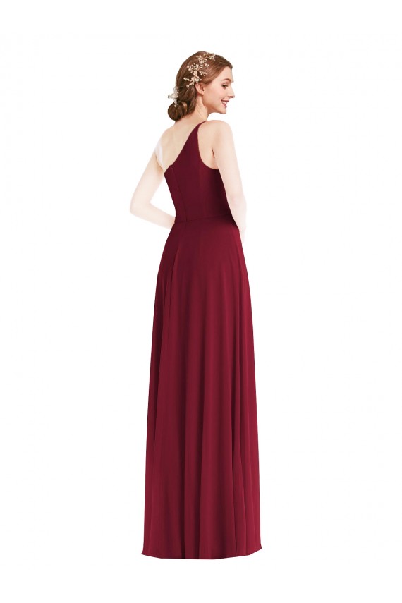 Burgundy Soft Chiffon One Shoulder Long Sleeveless Semi Formal Evening Dress / Bridesmaid Dress Southampton