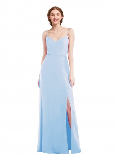 Light Sky Blue Soft Chiffon Spaghetti Straps Long Sleeveless Formal Evening Gown / Bridesmaid Dress Southampton
