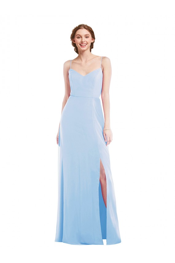 Light Sky Blue Soft Chiffon Spaghetti Straps Long Sleeveless Formal Evening Gown / Bridesmaid Dress Southampton