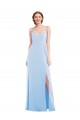Light Sky Blue Soft Chiffon Spaghetti Straps Long Sleeveless Formal Evening Gown / Bridesmaid Dress Southampton
