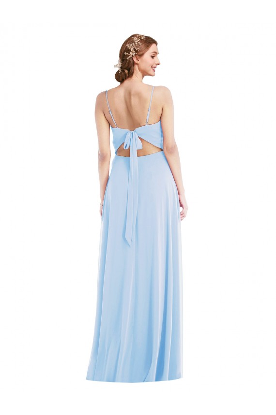 Light Sky Blue Soft Chiffon Spaghetti Straps Long Sleeveless Formal Evening Gown / Bridesmaid Dress Southampton