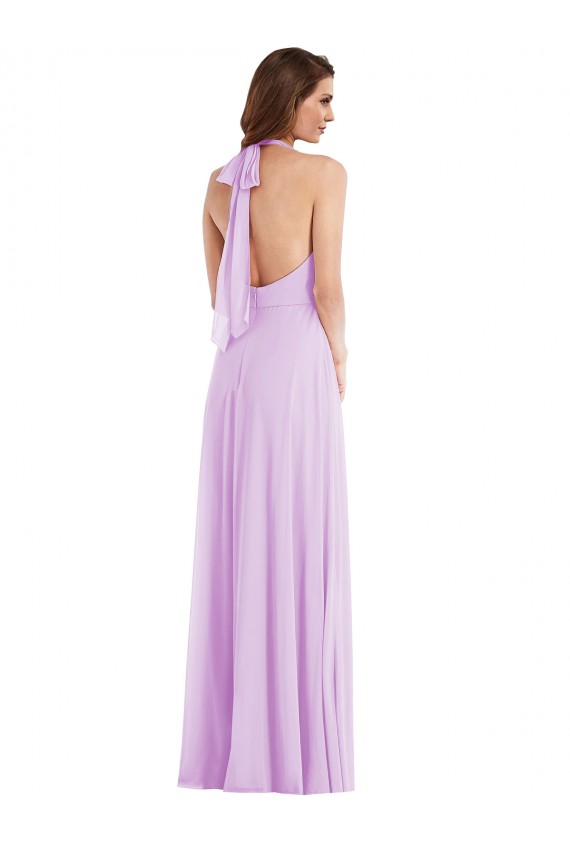 Low Back Soft Chiffon Halter Neck Long Sleeveless Semi Formal Evening Dress / Bridesmaid Dress Southampton