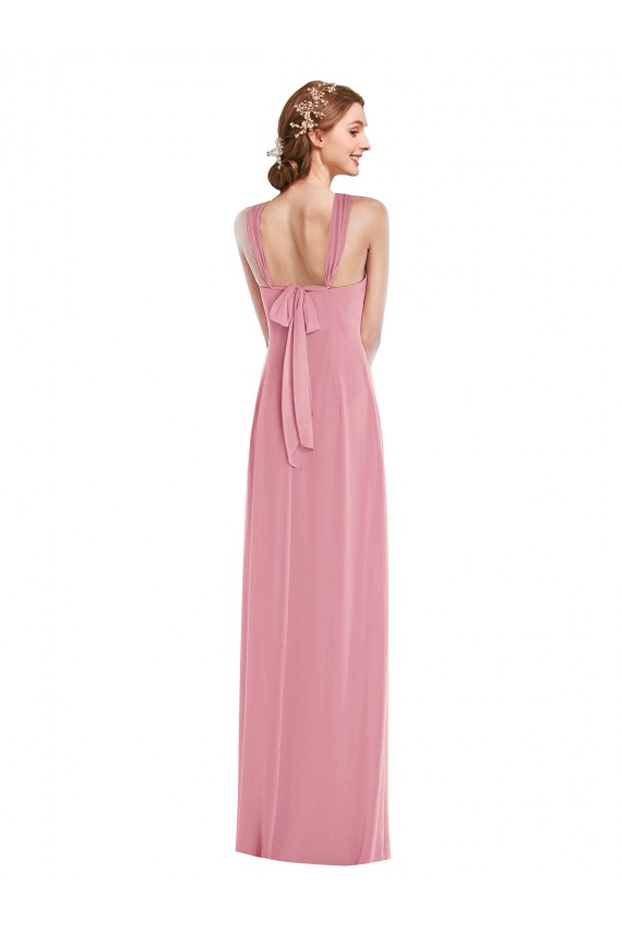 Open Back Skin Pink Soft Chiffon Halter Neck Long Sleeveless Semi Formal Evening Dress / Bridesmaid Dress Southampton