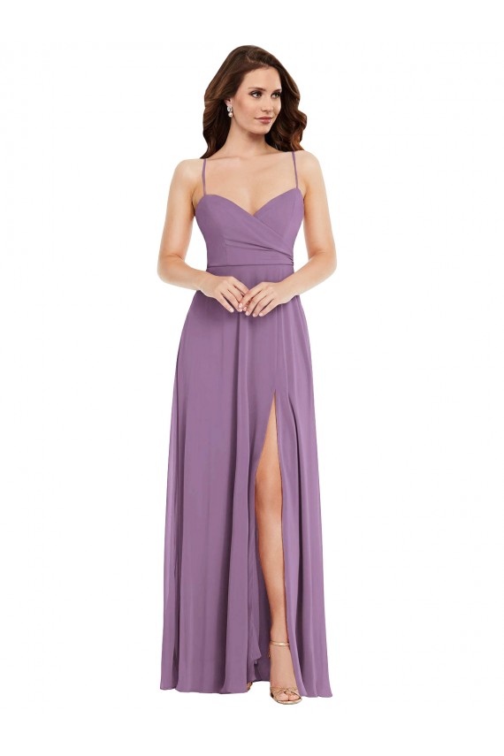 Low Back Soft Chiffon Spaghetti Straps Long Sleeveless Bridesmaid Dress / Formal Dress Southampton