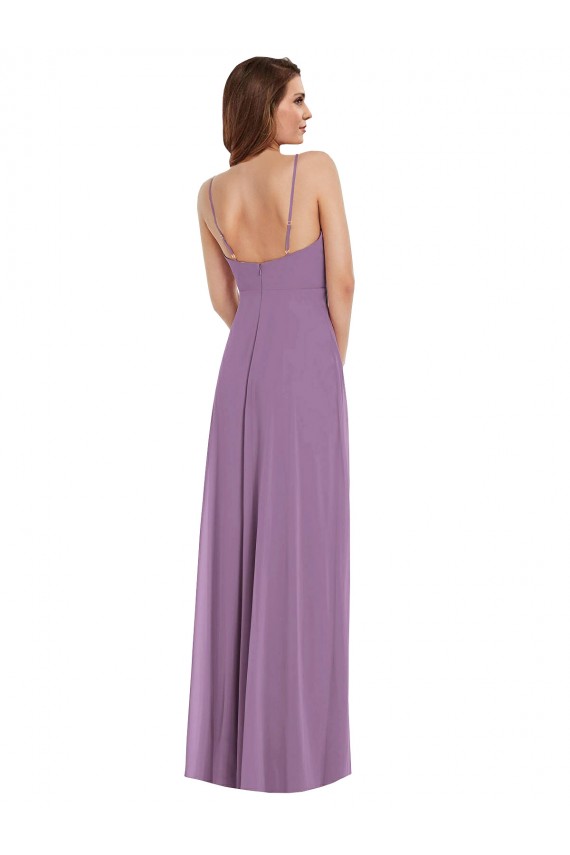 Low Back Soft Chiffon Spaghetti Straps Long Sleeveless Bridesmaid Dress / Formal Dress Southampton
