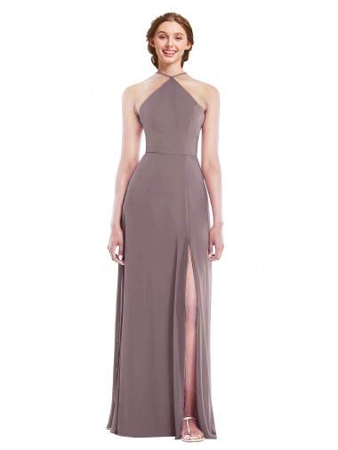 Low Back Soft Chiffon Halter Neck Long Sleeveless Formal Evening Gown / Bridesmaid Dress Southampton