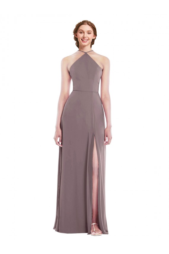 Low Back Soft Chiffon Halter Neck Long Sleeveless Formal Evening Gown / Bridesmaid Dress Southampton