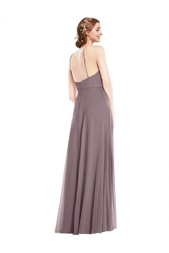 Low Back Soft Chiffon Halter Neck Long Sleeveless Formal Evening Gown / Bridesmaid Dress Southampton