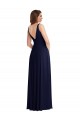V-Back Dark Navy Soft Chiffon V-Neck Long Sleeveless Black Tie Evening Gown / Bridesmaid Dress Southampton