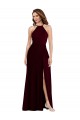 Low Back Burgundy Gold Soft Chiffon Spaghetti Straps Long Sleeveless Semi Formal Evening Dress / Bridesmaid Dress Southampton