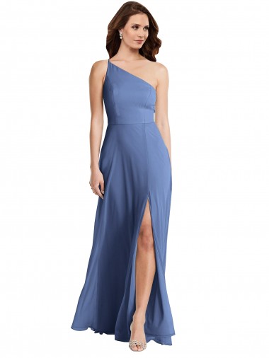 Windsor Blue Soft Chiffon One Shoulder Long Sleeveless Formal Evening Gown / Bridesmaid Dress Southampton
