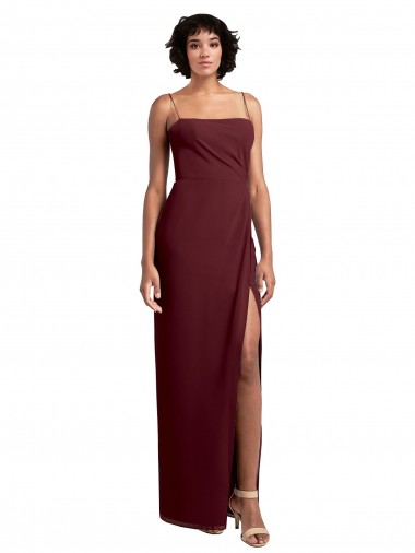 Low Back Burgundy Gold Soft Chiffon Spaghetti Straps Long Sleeveless Evening Dress / Bridesmaid Dress Southampton