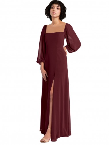 Chiffon Square Neck Long Long Sleeves Bridesmaid Dress / Evening Dress Southampton