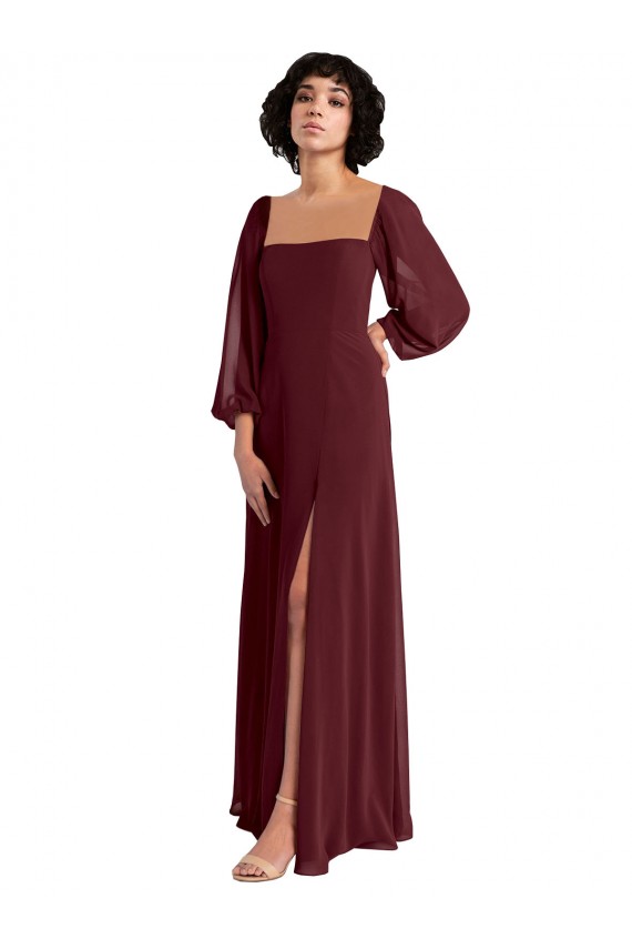 Chiffon Square Neck Long Long Sleeves Bridesmaid Dress / Evening Dress Southampton