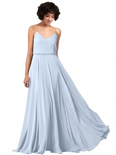 Low Back Light Sky Blue Soft Chiffon Spaghetti Straps Long Sleeveless Formal Dress / Bridesmaid Dress Southampton