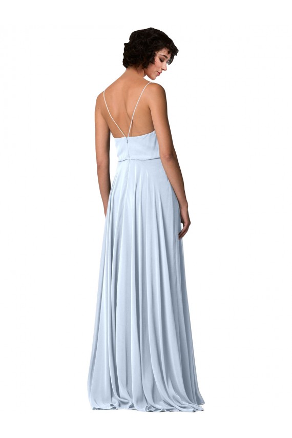 Low Back Light Sky Blue Soft Chiffon Spaghetti Straps Long Sleeveless Formal Dress / Bridesmaid Dress Southampton