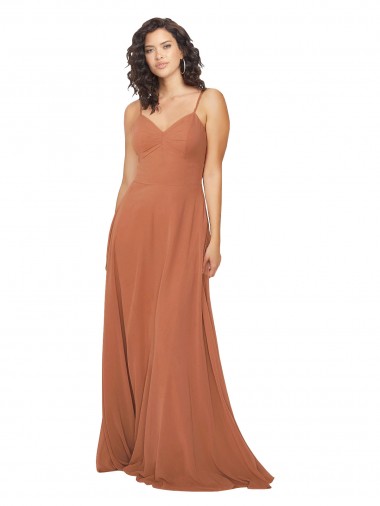 Keyhole Back Rosewood Soft Chiffon V-Neck Long Sleeveless Bridesmaid Dress Southampton