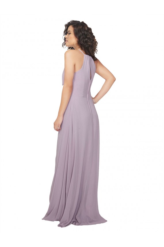 Keyhole Back Pink Glow Chiffon Halter Neck Long Sleeveless Bridesmaid Dress / Evening Dress Southampton
