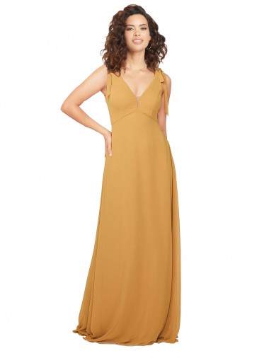 Keyhole Back Saffron Soft Chiffon V-Neck Long Sleeveless Bridesmaid Dress Southampton