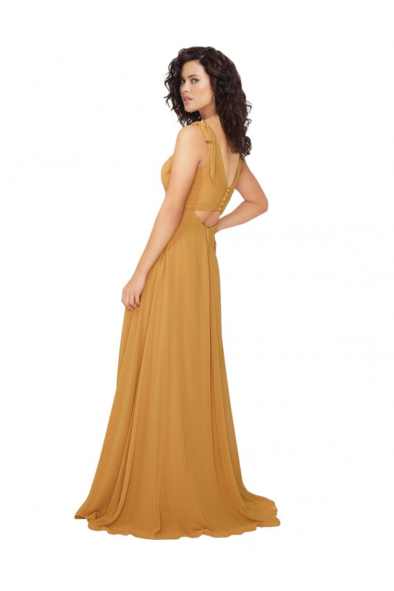 Keyhole Back Saffron Soft Chiffon V-Neck Long Sleeveless Bridesmaid Dress Southampton