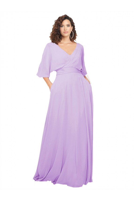 Low Back Lxue Chiffon V-Neck Long Half Sleeves Bridesmaid Dress Southampton