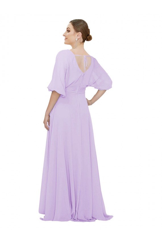 Low Back Lxue Chiffon V-Neck Long Half Sleeves Bridesmaid Dress Southampton