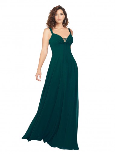 Low Back Hunter Soft Chiffon V-Neck Long Sleeveless Bridesmaid Dress Southampton