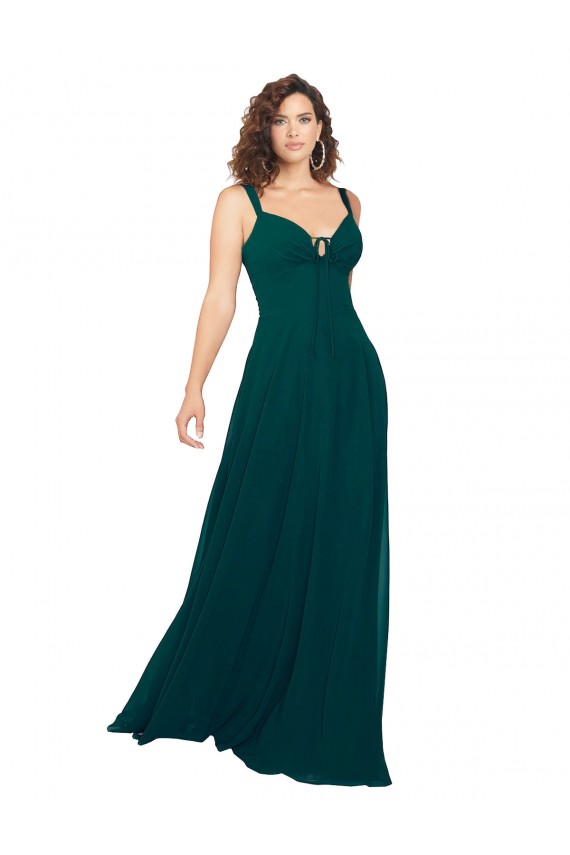 Low Back Hunter Soft Chiffon V-Neck Long Sleeveless Bridesmaid Dress Southampton
