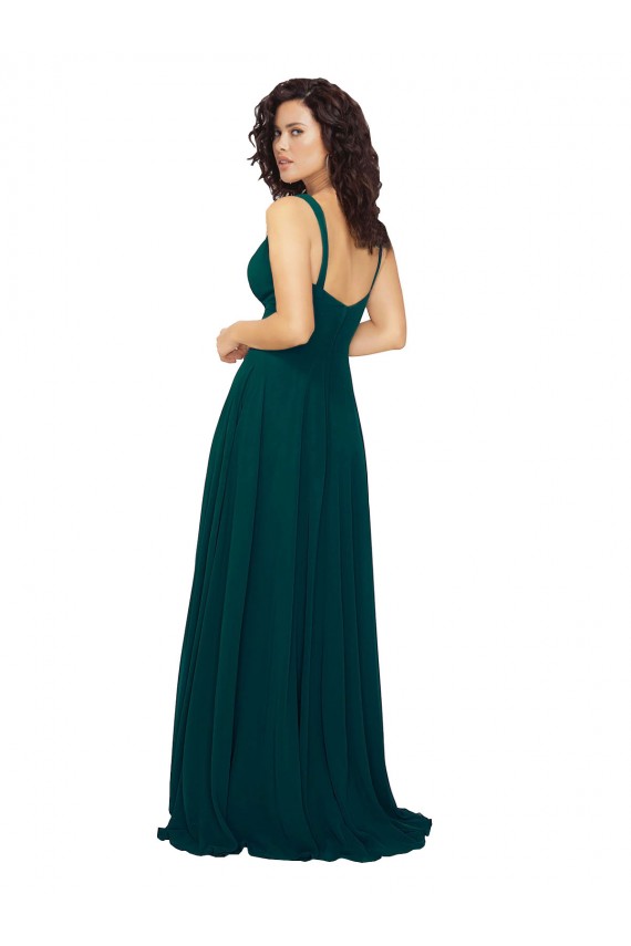 Low Back Hunter Soft Chiffon V-Neck Long Sleeveless Bridesmaid Dress Southampton