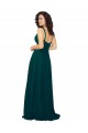 Low Back Hunter Soft Chiffon V-Neck Long Sleeveless Bridesmaid Dress Southampton