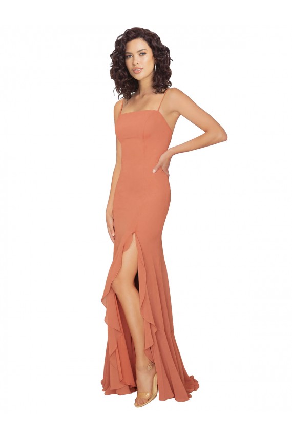 V-Back Soft Chiffon Square Neck Long Sleeveless Bridesmaid Dress Southampton