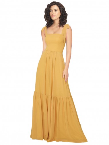 Saffron Soft Chiffon Square Neck Long Sleeveless Bridesmaid Dress Southampton