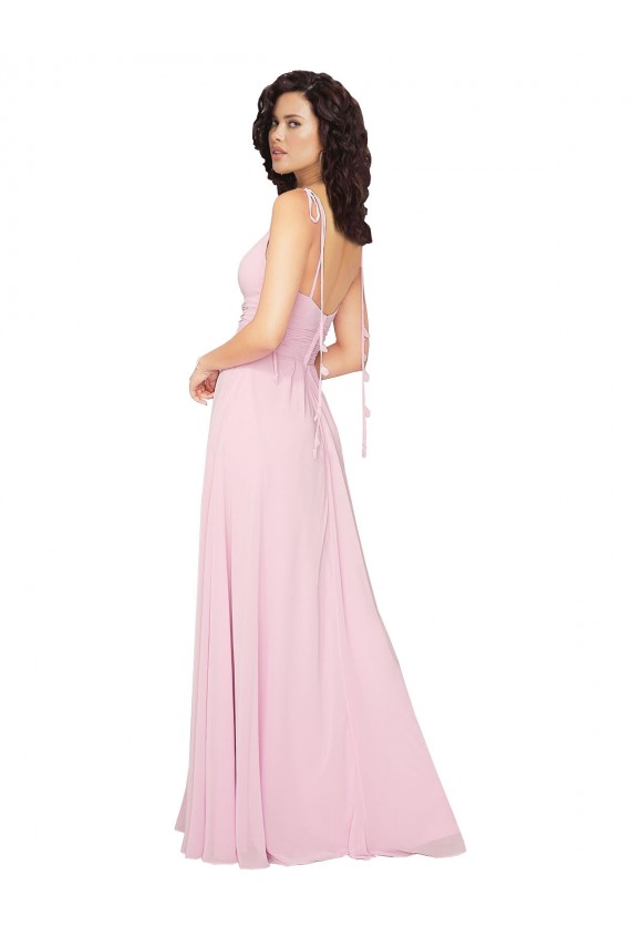 V-Back Barely Pink Soft Chiffon V-Neck Long Sleeveless Bridesmaid Dress Southampton
