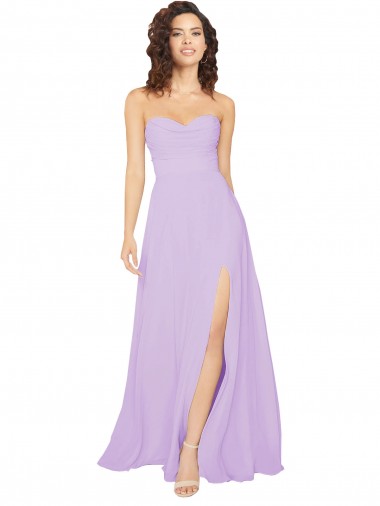 Low Back Lilac Chiffon Sweetheart Long Sleeveless Bridesmaid Dress / Evening Dress Southampton