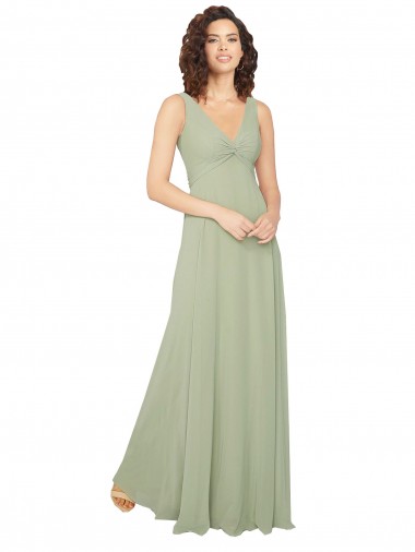 V-Back Sage Chiffon V-Neck Long Sleeveless Bridesmaid Dress / Evening Dress Southampton