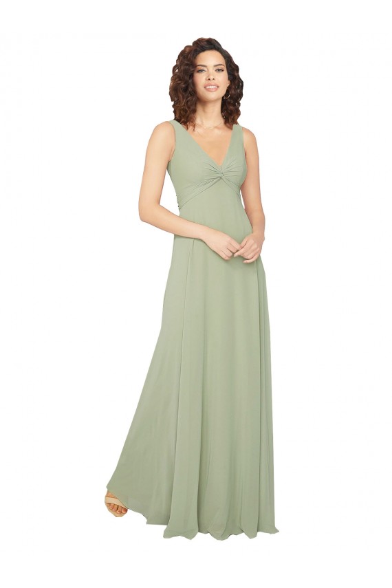 V-Back Sage Chiffon V-Neck Long Sleeveless Bridesmaid Dress / Evening Dress Southampton
