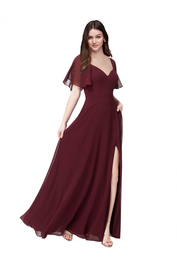 Keyhole Back Soft Chiffon Sweetheart Long Short Flutter Sleeves Formal Dress / Bridesmaid Dress Southampton