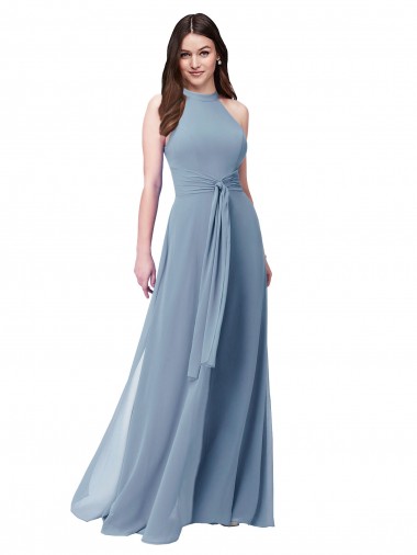 Chiffon Halter Neck Long Sleeveless Bridesmaid Formal Dress Southampton