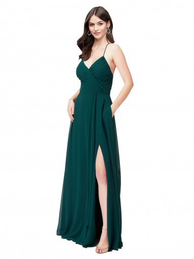 Open Back Chiffon V-Neck Long Sleeveless Wedding Party Dress Southampton