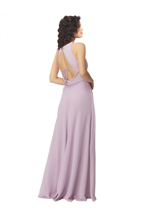 Keyhole Back Pink Glow Soft Chiffon Halter Neck Long Sleeveless Bridesmaid Dress Southampton