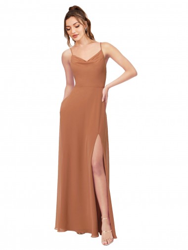 Low Back Soft Chiffon Cowl Neck Long Sleeveless Bridesmaid Dress Southampton