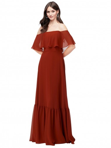 Soft Chiffon Off the Shoulder Long Short Flutter Sleeves Bridesmaid Dress Southampton