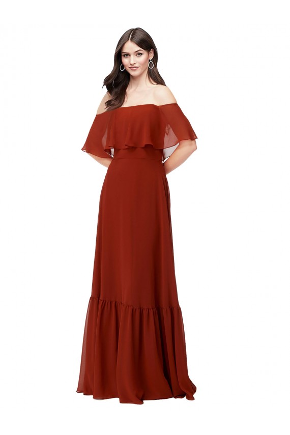 Soft Chiffon Off the Shoulder Long Short Flutter Sleeves Bridesmaid Dress Southampton