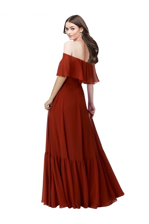 Soft Chiffon Off the Shoulder Long Short Flutter Sleeves Bridesmaid Dress Southampton