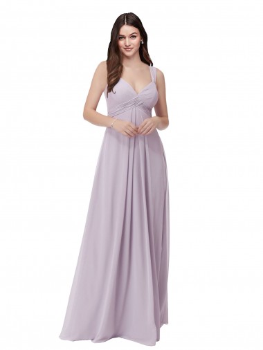 Low Back Pink Glow Soft Chiffon V-Neck Long Sleeveless Bridesmaid Dress Southampton