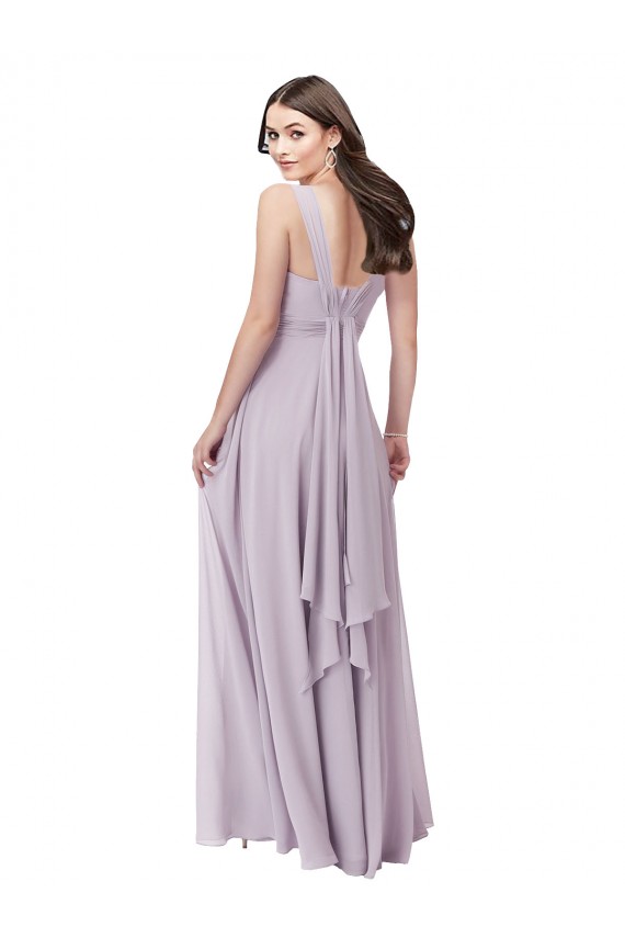 Low Back Pink Glow Soft Chiffon V-Neck Long Sleeveless Bridesmaid Dress Southampton