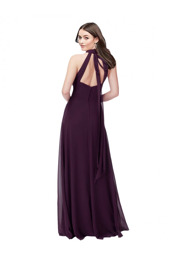 Keyhole Back Grape Soft Chiffon Halter Neck Long Sleeveless Bridesmaid Dress Southampton